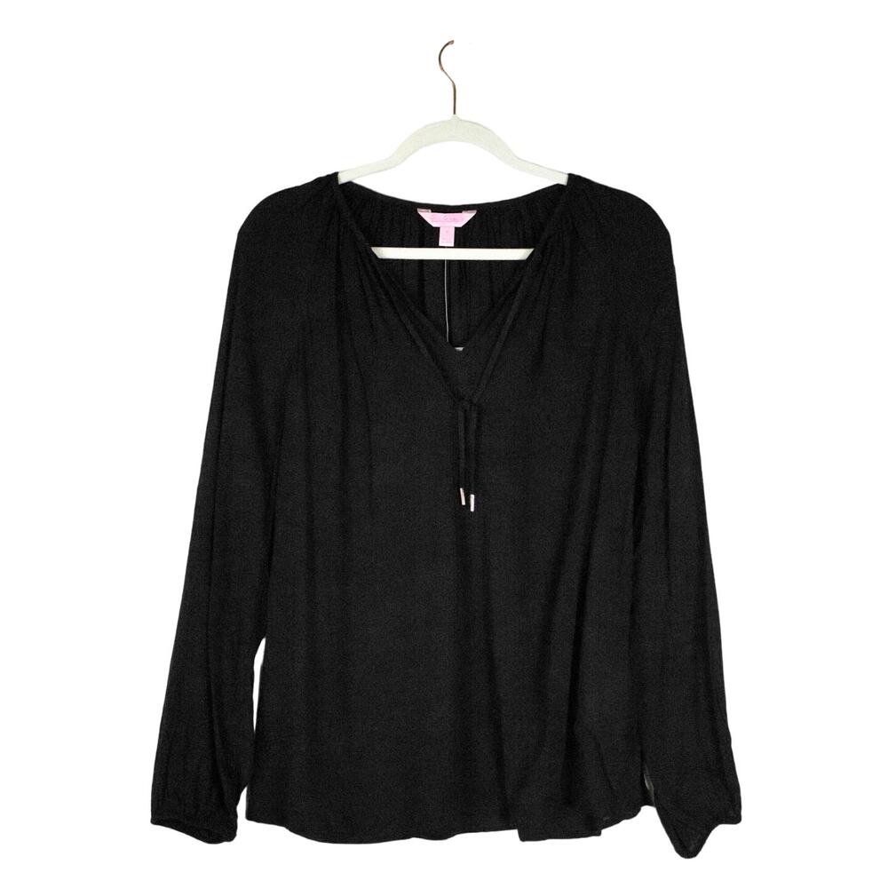 Lilly Pulitzer Black Top Small Willa Long Sleeve Tunic Shirt Blouse Casual